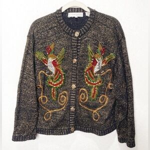 Tony Lambert Vintage Sweater Black Gold Silk Wool Metallic Beaded Embroidered